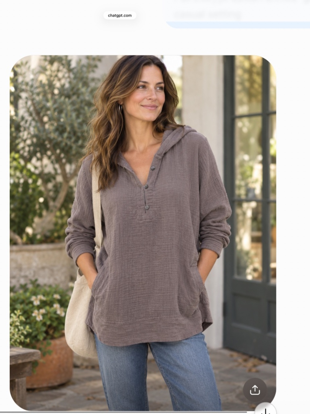 J jill Taupe Crinkle Gauze Hoodie in Size L organic cotton